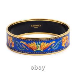 HERMES Enamel GM Bangle Bracelet Cloisonne Blue Multicolor Z Engraved width 18mm