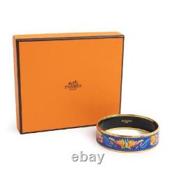 HERMES Enamel GM Bangle Bracelet Cloisonne Blue Multicolor Z Engraved width 18mm