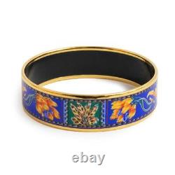 HERMES Enamel GM Bangle Bracelet Cloisonne Blue Multicolor Z Engraved width 18mm