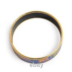 HERMES Enamel GM Bangle Bracelet Cloisonne Blue Multicolor Z Engraved width 18mm