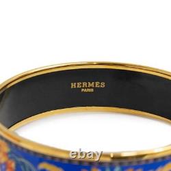 HERMES Enamel GM Bangle Bracelet Cloisonne Blue Multicolor Z Engraved width 18mm