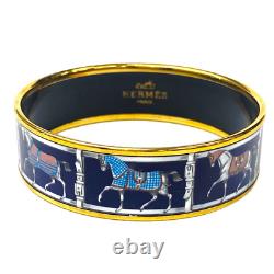 HERMES Enamel GM Cloisonné Bracelet Horse Bangle Blue & Gold Accessory