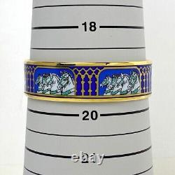 HERMES Enamel GM Cloisonné Bracelet Horse Bangle Blue & Gold Accessory