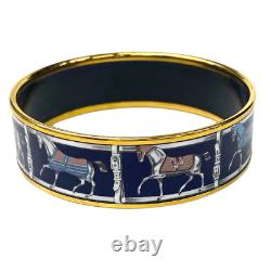 HERMES Enamel GM Cloisonné Bracelet Horse Bangle Blue & Gold Accessory