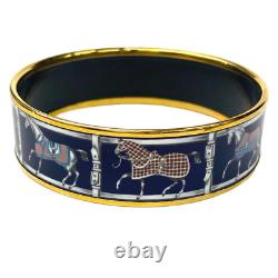 HERMES Enamel GM Cloisonné Bracelet Horse Bangle Blue & Gold Accessory