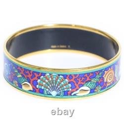 HERMES Enamel GM Shell Motif Bangle Bracelet Blue Gold
