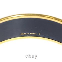 HERMES Enamel GM Shell Motif Bangle Bracelet Blue Gold