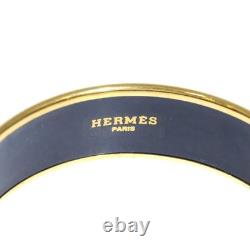 HERMES Enamel GM Shell Motif Bangle Bracelet Blue Gold