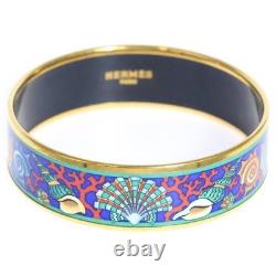 HERMES Enamel GM Shell Motif Bangle Bracelet Blue x Gold