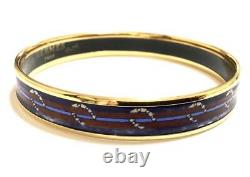 HERMES Enamel Gold x Blue Multicolor Bangle Bracelet