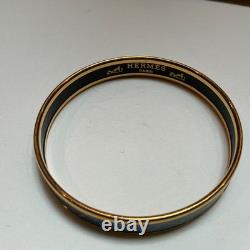 HERMES Enamel PM 65 Narrow Bangle Bracelet Gold rim, Blue and green