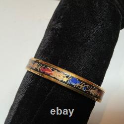HERMES Enamel PM 65 Narrow Bangle Bracelet Gold rim, Blue, yellow, red on black