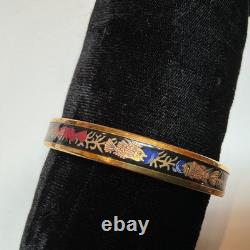 HERMES Enamel PM 65 Narrow Bangle Bracelet Gold rim, Blue, yellow, red on black