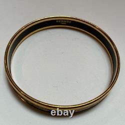 HERMES Enamel PM 65 Narrow Bangle Bracelet Gold rim, Blue, yellow, red on black