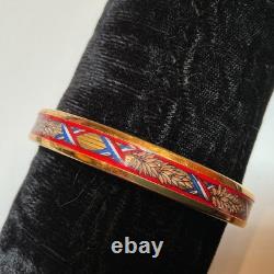 HERMES Enamel PM 65 Narrow Bangle Bracelet Gold rim, Red, white blue