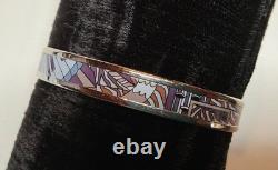 HERMES Enamel PM 65 Narrow Bangle Bracelet Palladium rim, Purple and Blue