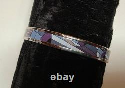 HERMES Enamel PM 65 Narrow Bangle Bracelet Palladium rim, Purple and Blue