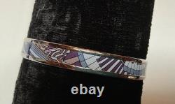 HERMES Enamel PM 65 Narrow Bangle Bracelet Palladium rim, Purple and Blue