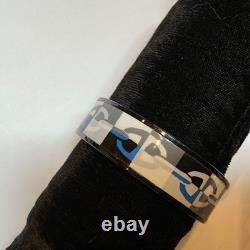 HERMES Enamel PM 65 Wide Bangle Bracelet Black rim, Black, white and blue