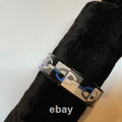 HERMES Enamel PM 65 Wide Bangle Bracelet Black rim, Black, white and blue