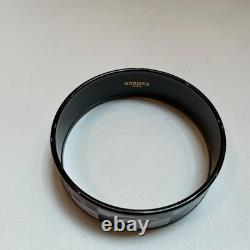 HERMES Enamel PM 65 Wide Bangle Bracelet Black rim, Black, white and blue