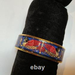 HERMES Enamel PM 65 Wide Bangle Bracelet Gold rim Blue and Red