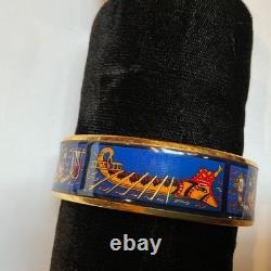 HERMES Enamel PM 65 Wide Bangle Bracelet Gold rim Blue and Red