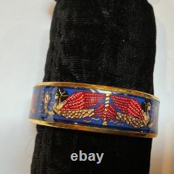 HERMES Enamel PM 65 Wide Bangle Bracelet Gold rim Blue and Red