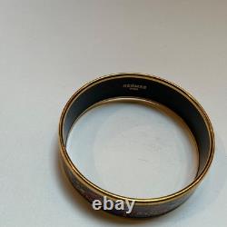 HERMES Enamel PM 65 Wide Bangle Bracelet Gold rim Blue and Red