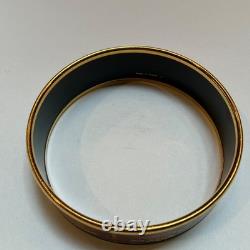 HERMES Enamel PM 65 Wide Bangle Bracelet Gold rim Blue and Red