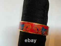 HERMES Enamel PM 65 Wide Bangle Bracelet Gold rim, Blue, red, green