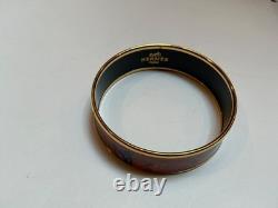 HERMES Enamel PM 65 Wide Bangle Bracelet Gold rim, Blue, red, green
