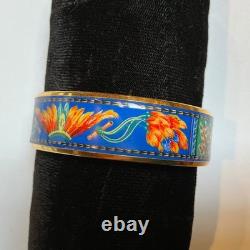 HERMES Enamel PM 65 Wide Bangle Bracelet Gold rim Blue, yellow, red