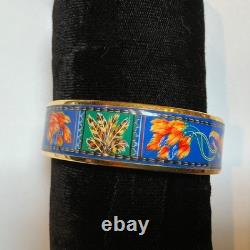 HERMES Enamel PM 65 Wide Bangle Bracelet Gold rim Blue, yellow, red