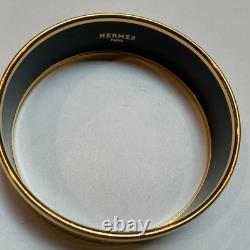 HERMES Enamel PM 65 Wide Bangle Bracelet Gold rim Blue, yellow, red