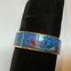 Hermes Enamel Pm 65 Wide Bangle Bracelet Gold Rim Ducks Blue
