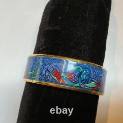 HERMES Enamel PM 65 Wide Bangle Bracelet Gold rim DUCKS Blue
