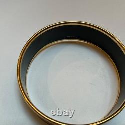 HERMES Enamel PM 65 Wide Bangle Bracelet Gold rim DUCKS Blue