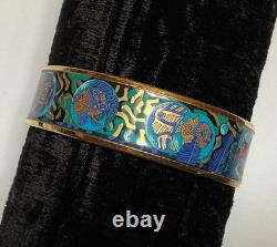 HERMES Enamel PM 65 Wide Bangle Bracelet Gold rim, FISH Blue, Black and Gold