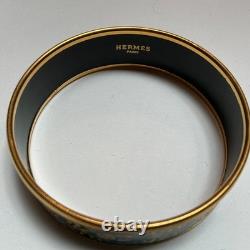 HERMES Enamel PM 65 Wide Bangle Bracelet Gold rim, FISH Blue, Black and Gold