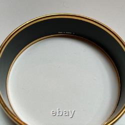 HERMES Enamel PM 65 Wide Bangle Bracelet Gold rim, FISH Blue, Black and Gold