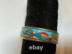 HERMES Enamel PM 65 Wide Bangle Bracelet Gold rim, THALASSA, Blue, red, green
