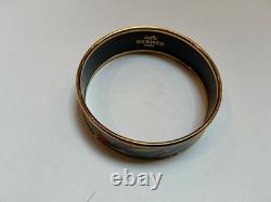 HERMES Enamel PM 65 Wide Bangle Bracelet Gold rim, THALASSA, Blue, red, green