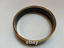 HERMES Enamel PM 65 Wide Bangle Bracelet Gold rim, THALASSA, Blue, red, green