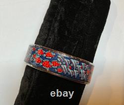 HERMES Enamel PM 65 Wide Bangle Bracelet Palladium RENCONTRE OCEANE blue FISHES