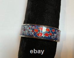 HERMES Enamel PM 65 Wide Bangle Bracelet Palladium RENCONTRE OCEANE blue FISHES