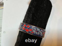 HERMES Enamel PM 65 Wide Bangle Bracelet Palladium rim, blue and red