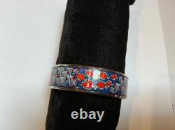 HERMES Enamel PM 65 Wide Bangle Bracelet Palladium rim, blue and red