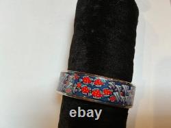 HERMES Enamel PM 65 Wide Bangle Bracelet Palladium rim, blue and red