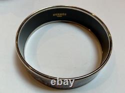 HERMES Enamel PM 65 Wide Bangle Bracelet Palladium rim, blue and red
